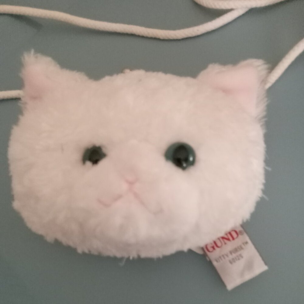 GUND White Kitty Purse kiss lock kids shoulder bag